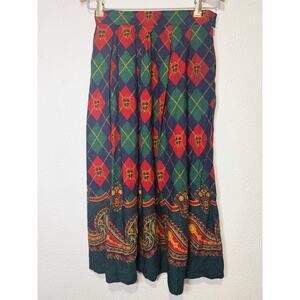 Vintage KORET Argyle Paisley Midi Skirt Red Green Navy Plaid Preppy Heritage 8